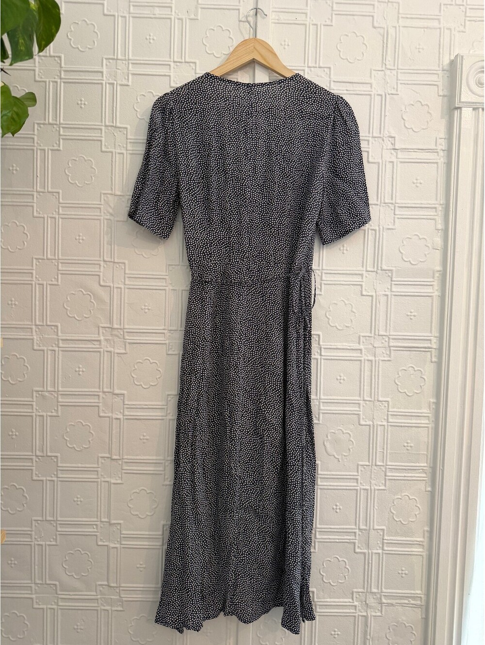 GAP Navy Blue Polka Dot Side Button Wrap Midi Dress S - Picture 5 of 12